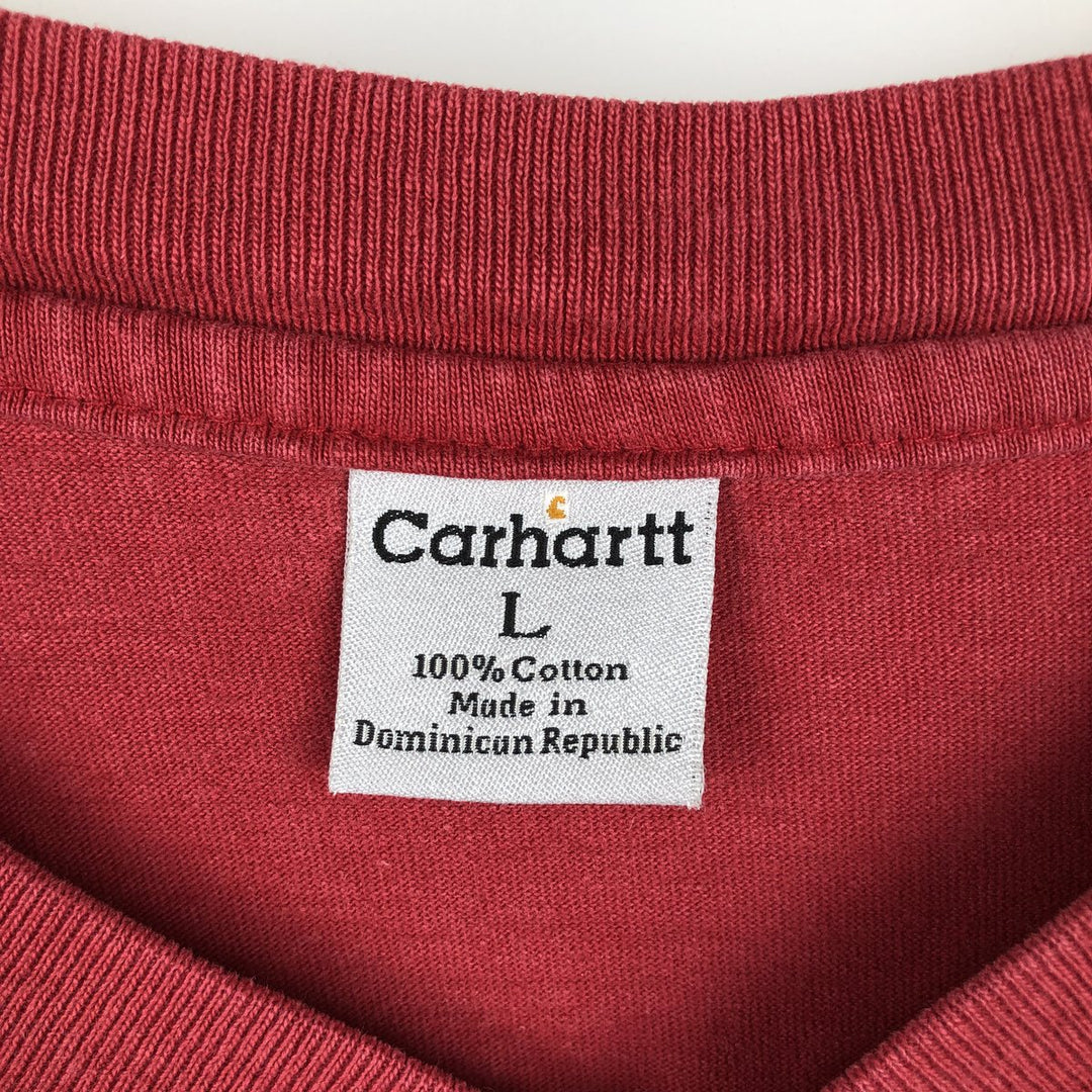 Carhartt Henley neck plain pocket long T-shirt long T men's L size cotton red type Vintage Second Hand