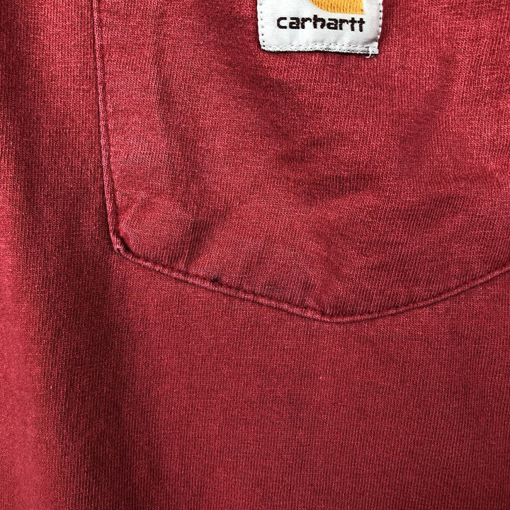 Carhartt Henley neck plain pocket long T-shirt long T men's L size cotton red type Vintage Second Hand