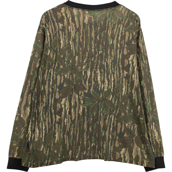 80s-90'S Camouflage Pattern Real Tree Camo Long-Sleeve T-Shirt, Made in USA, Men's XL Equivalent, Vintage polyester Khaki type Vintage Second Hand