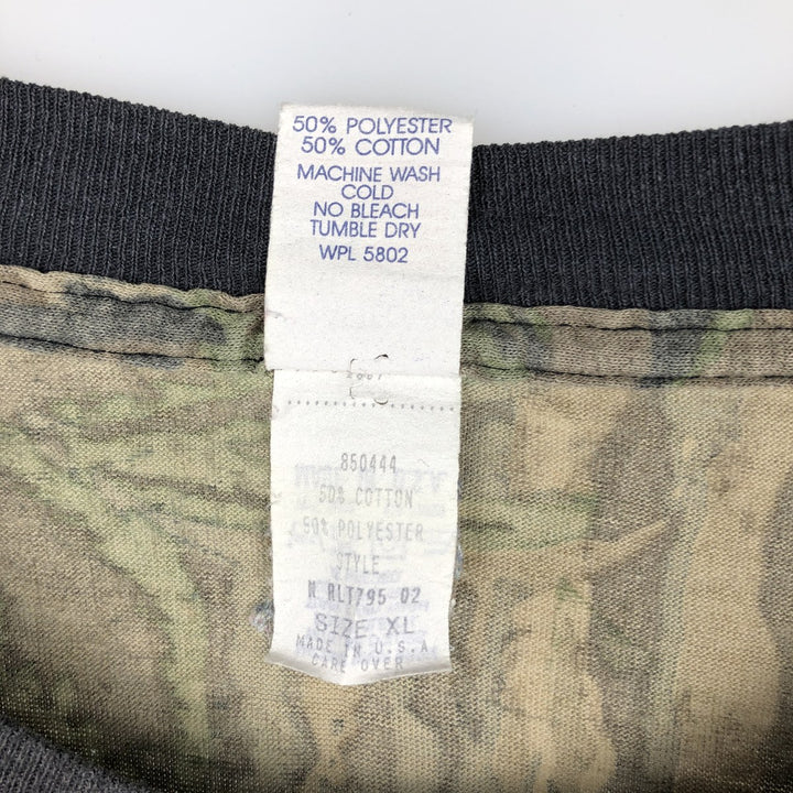 80s-90'S Camouflage Pattern Real Tree Camo Long-Sleeve T-Shirt, Made in USA, Men's XL Equivalent, Vintage polyester Khaki type Vintage Second Hand