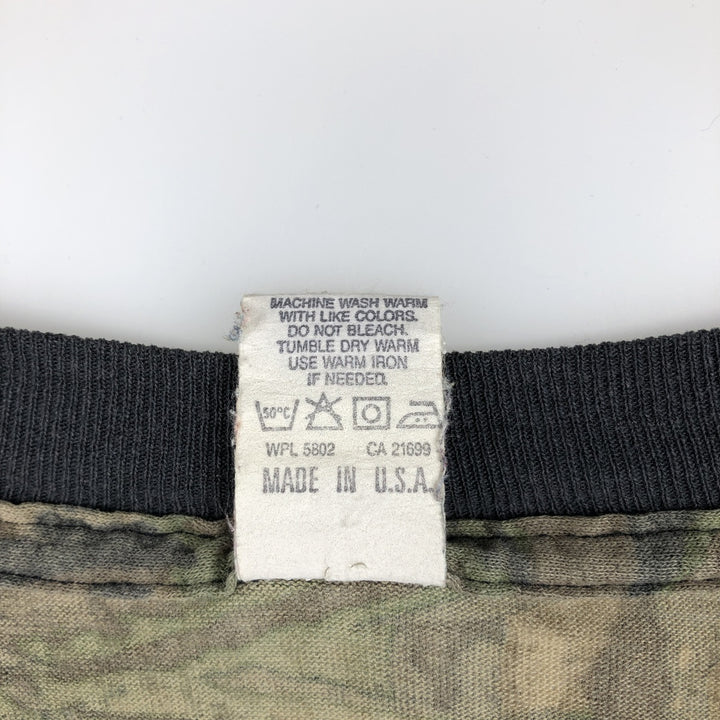 80s-90'S Camouflage Pattern Real Tree Camo Long-Sleeve T-Shirt, Made in USA, Men's XL Equivalent, Vintage polyester Khaki type Vintage Second Hand