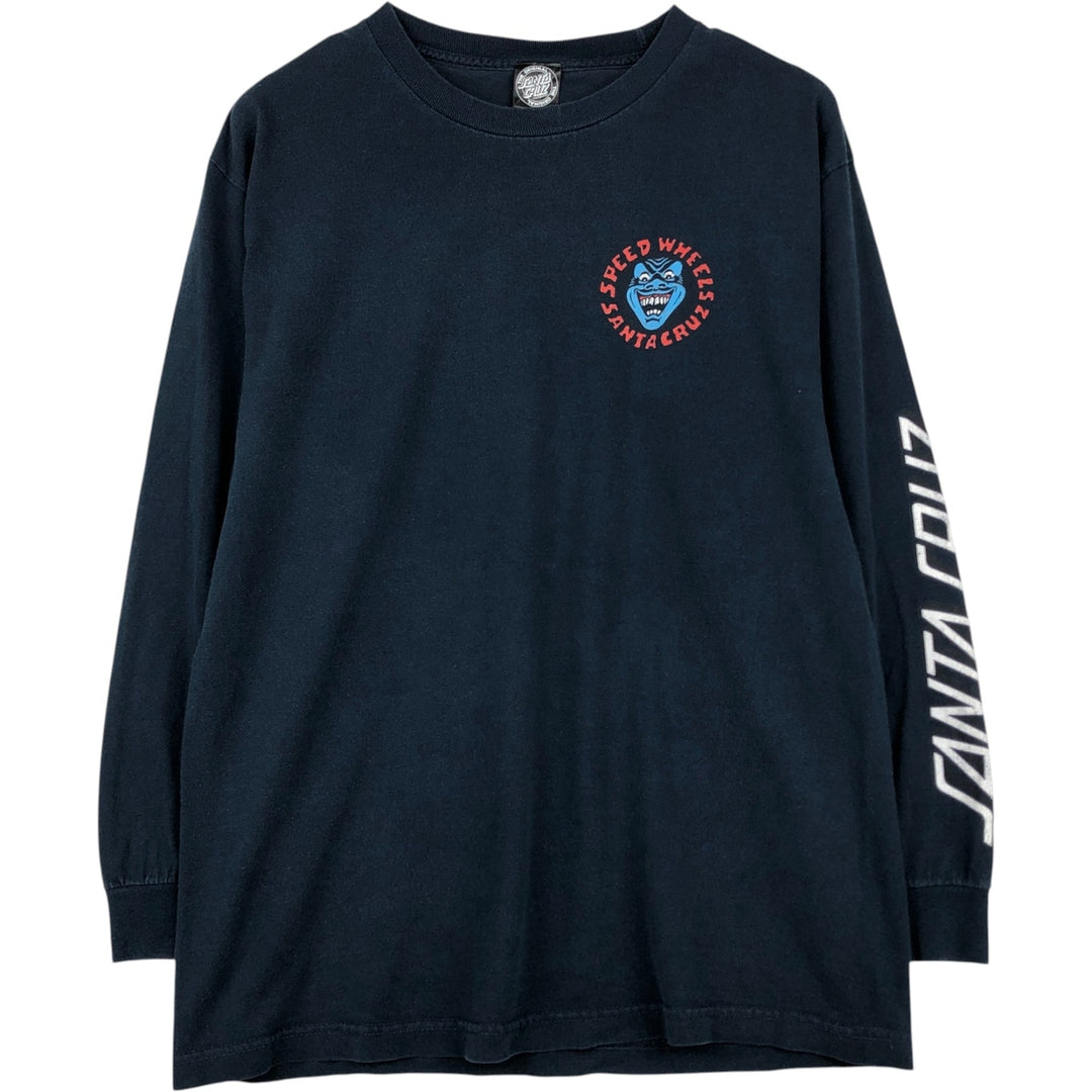 SANTA CRUZ Long-Sleeve T-Shirt, Men's Size L (equivalent), Surf/Skate cotton navy blue type Vintage Second Hand