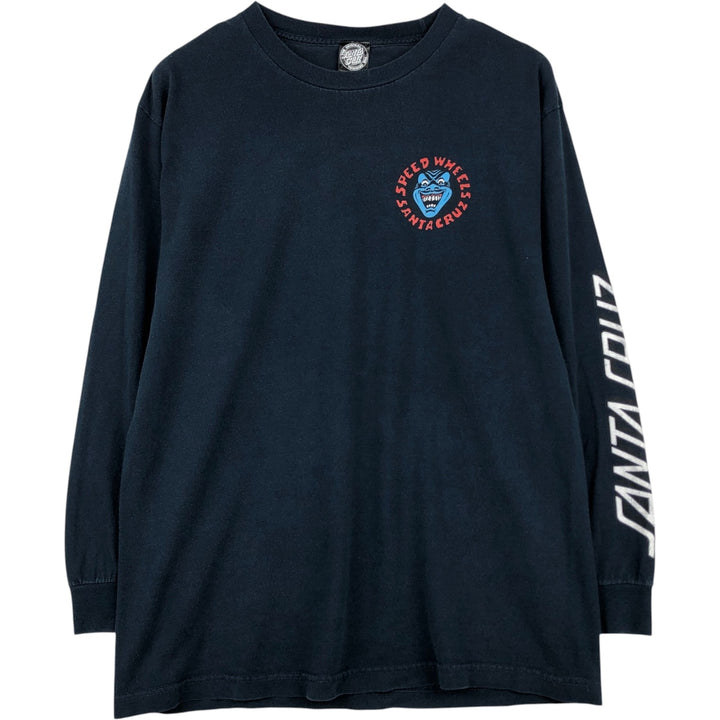SANTA CRUZ Long-Sleeve T-Shirt, Men's Size L (equivalent), Surf/Skate cotton navy blue type Vintage Second Hand