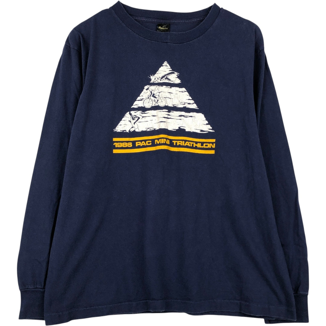 80'S Anvil Long-Sleeve T-Shirt, Made in USA, Men's XL (approx.), Vintage cotton navy blue type Vintage Second Hand