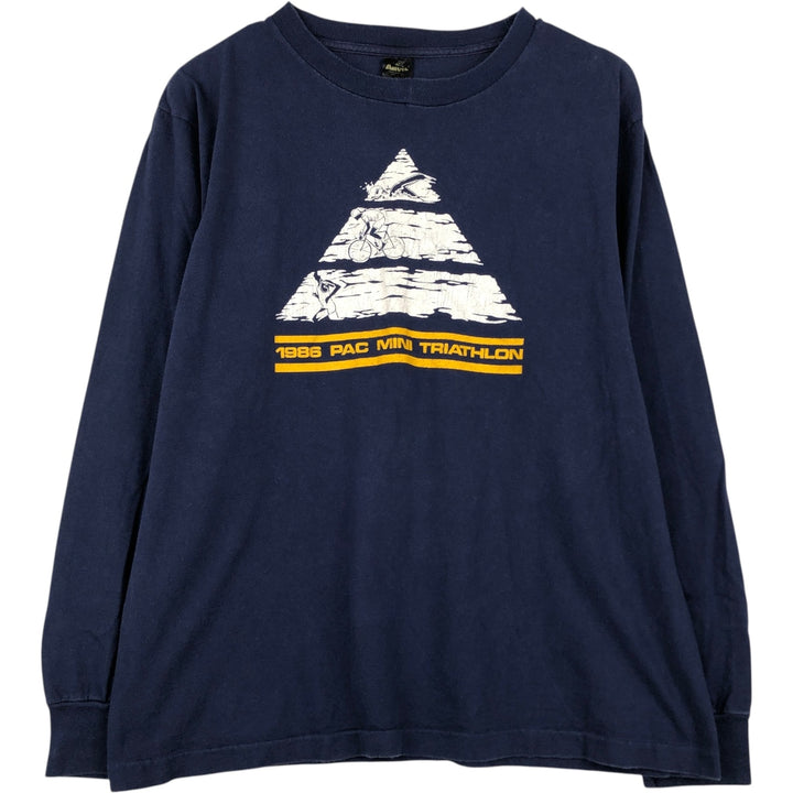 80'S Anvil Long-Sleeve T-Shirt, Made in USA, Men's XL (approx.), Vintage cotton navy blue type Vintage Second Hand