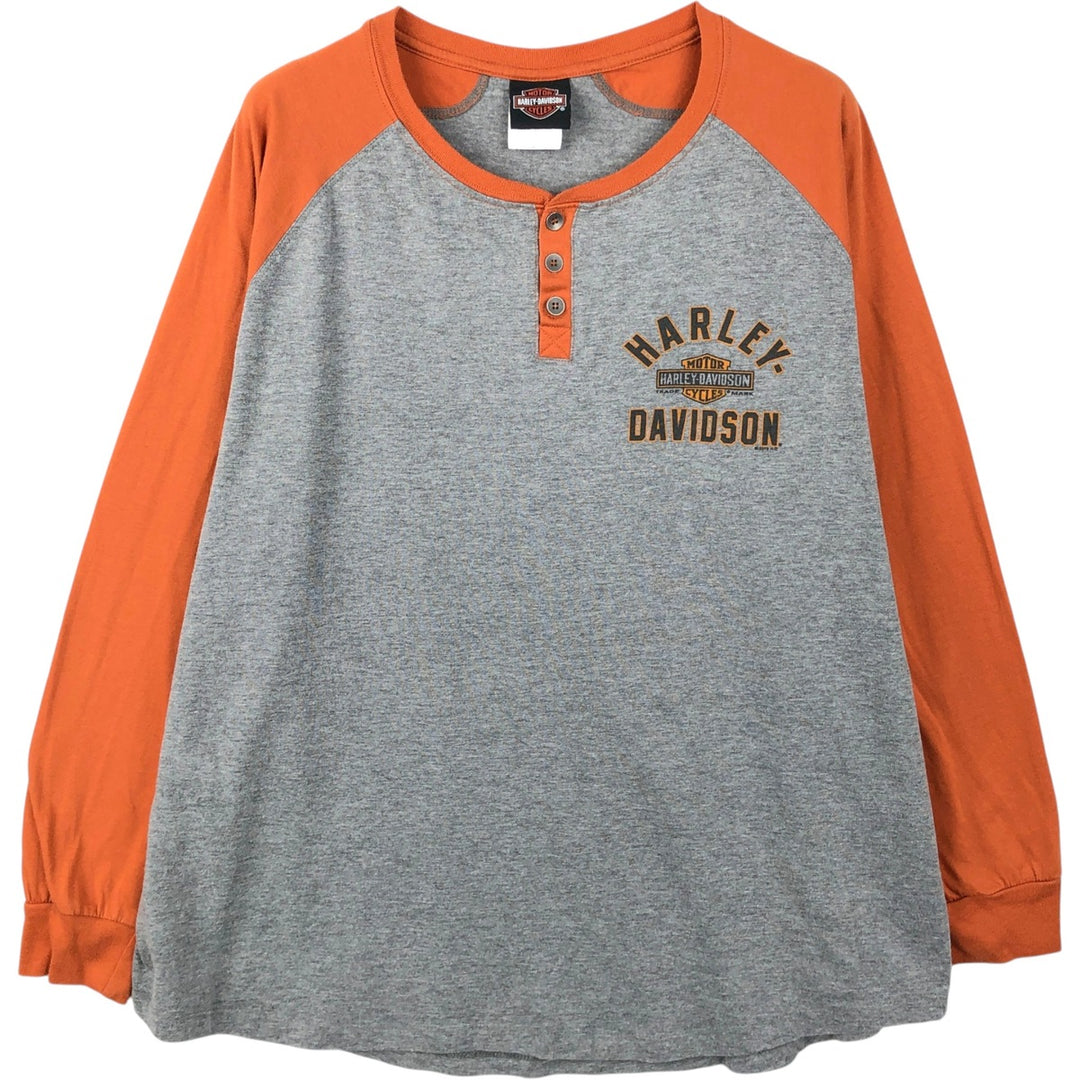 Harley-Davidson Motorcycle Henley Neck Long-Sleeve T-Shirt (Men's XL equivalent) cotton gray type Vintage Second Hand