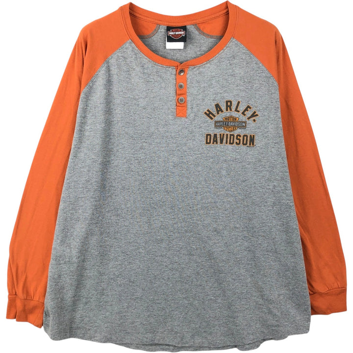 Harley-Davidson Motorcycle Henley Neck Long-Sleeve T-Shirt (Men's XL equivalent) cotton gray type Vintage Second Hand