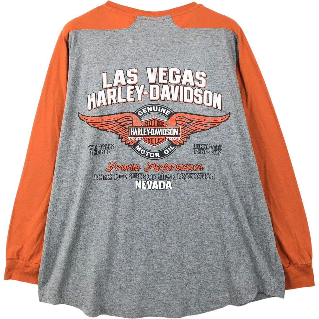 Harley-Davidson Motorcycle Henley Neck Long-Sleeve T-Shirt (Men's XL equivalent) cotton gray type Vintage Second Hand