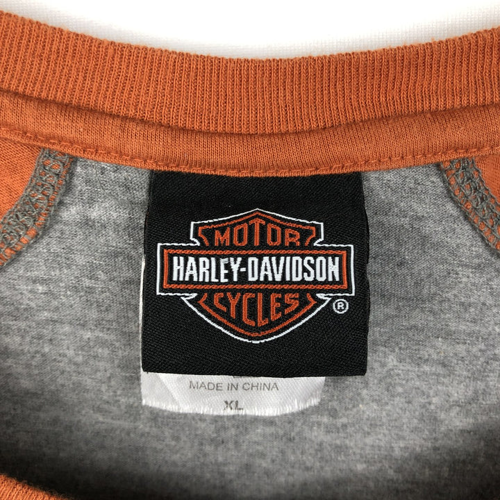Harley-Davidson Motorcycle Henley Neck Long-Sleeve T-Shirt (Men's XL equivalent) cotton gray type Vintage Second Hand