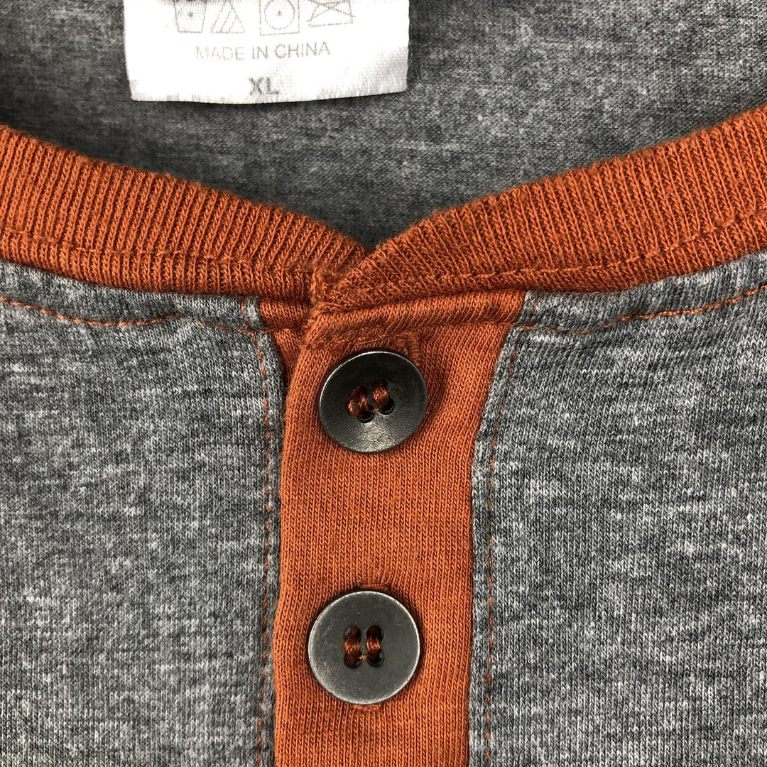 Harley-Davidson Motorcycle Henley Neck Long-Sleeve T-Shirt (Men's XL equivalent) cotton gray type Vintage Second Hand