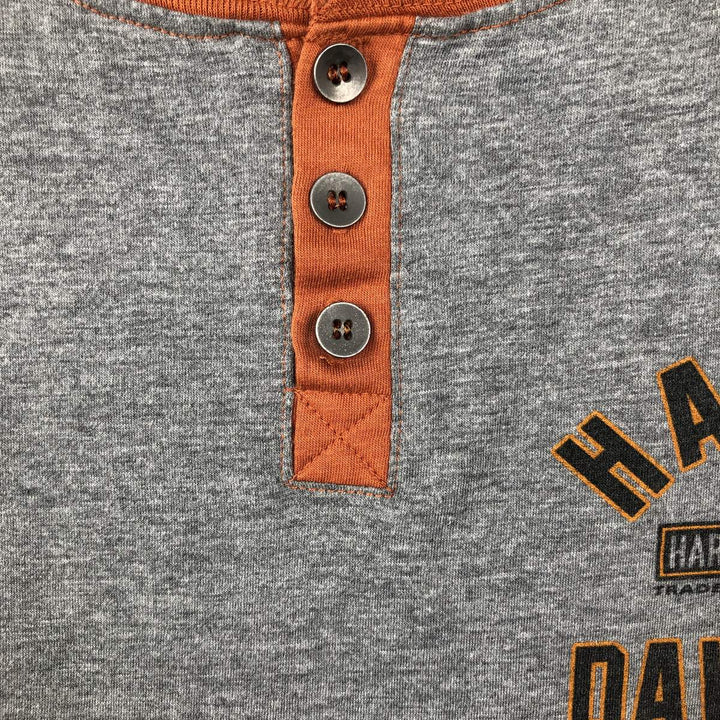 Harley-Davidson Motorcycle Henley Neck Long-Sleeve T-Shirt (Men's XL equivalent) cotton gray type Vintage Second Hand