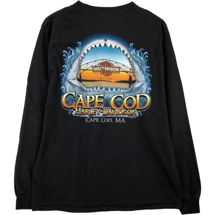 Harley-Davidson Motorcycle Long Sleeve T-Shirt, Men's Size Medium unclear black type Vintage Second Hand