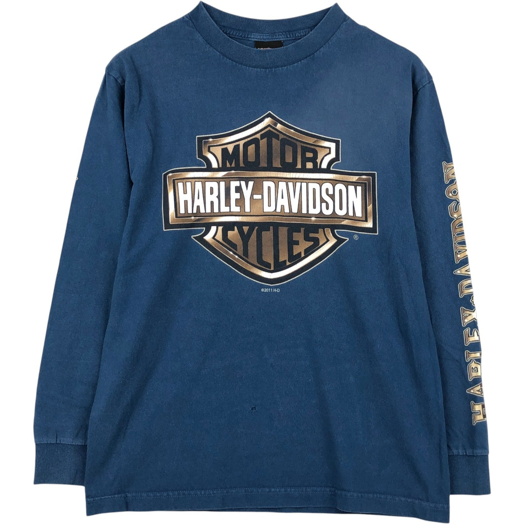 Harley-Davidson Long Sleeve T-Shirt, Men's Medium cotton blue type Vintage Second Hand