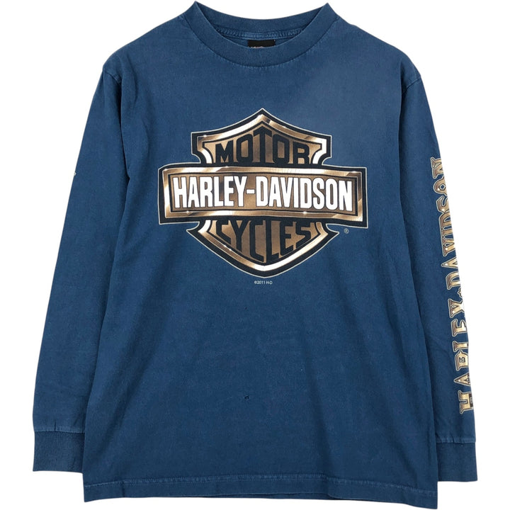 Harley-Davidson Long Sleeve T-Shirt, Men's Medium cotton blue type Vintage Second Hand