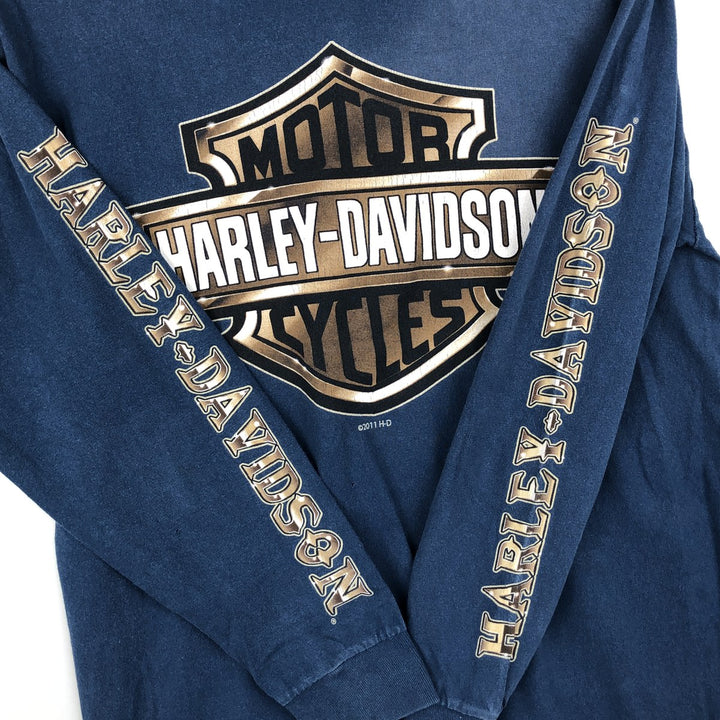 Harley-Davidson Long Sleeve T-Shirt, Men's Medium cotton blue type Vintage Second Hand