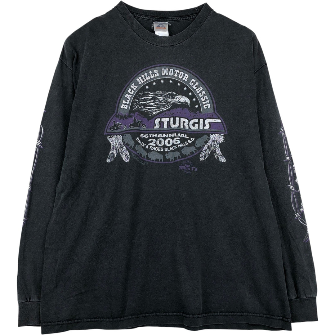 2000'S ALSTYLE Eagle Pattern Long-Sleeve T-Shirt (Men's XL equivalent) cotton black type Vintage Second Hand