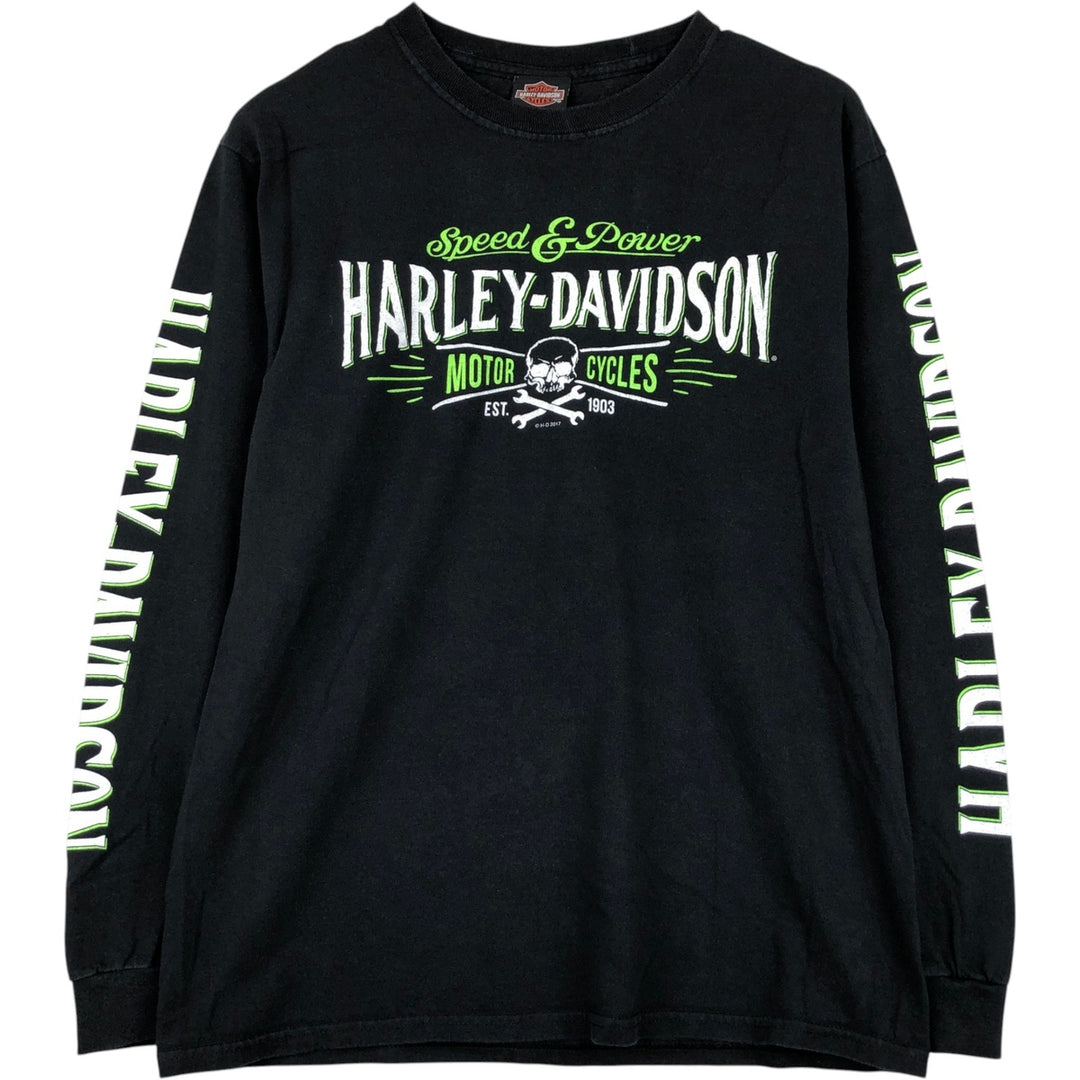 Harley-Davidson Skull Pattern Long T-shirt, Men's M size cotton black type Vintage Second Hand