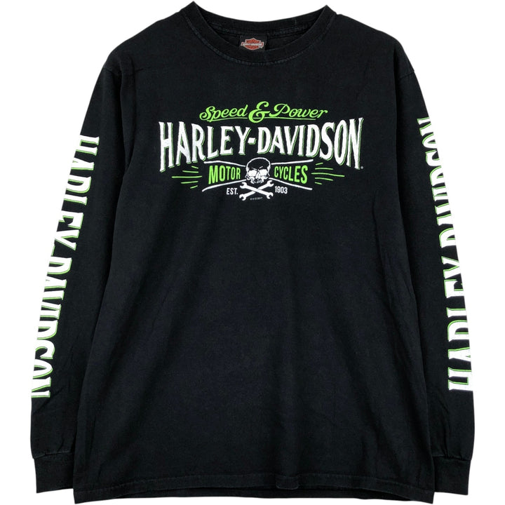 Harley-Davidson Skull Pattern Long T-shirt, Men's M size cotton black type Vintage Second Hand