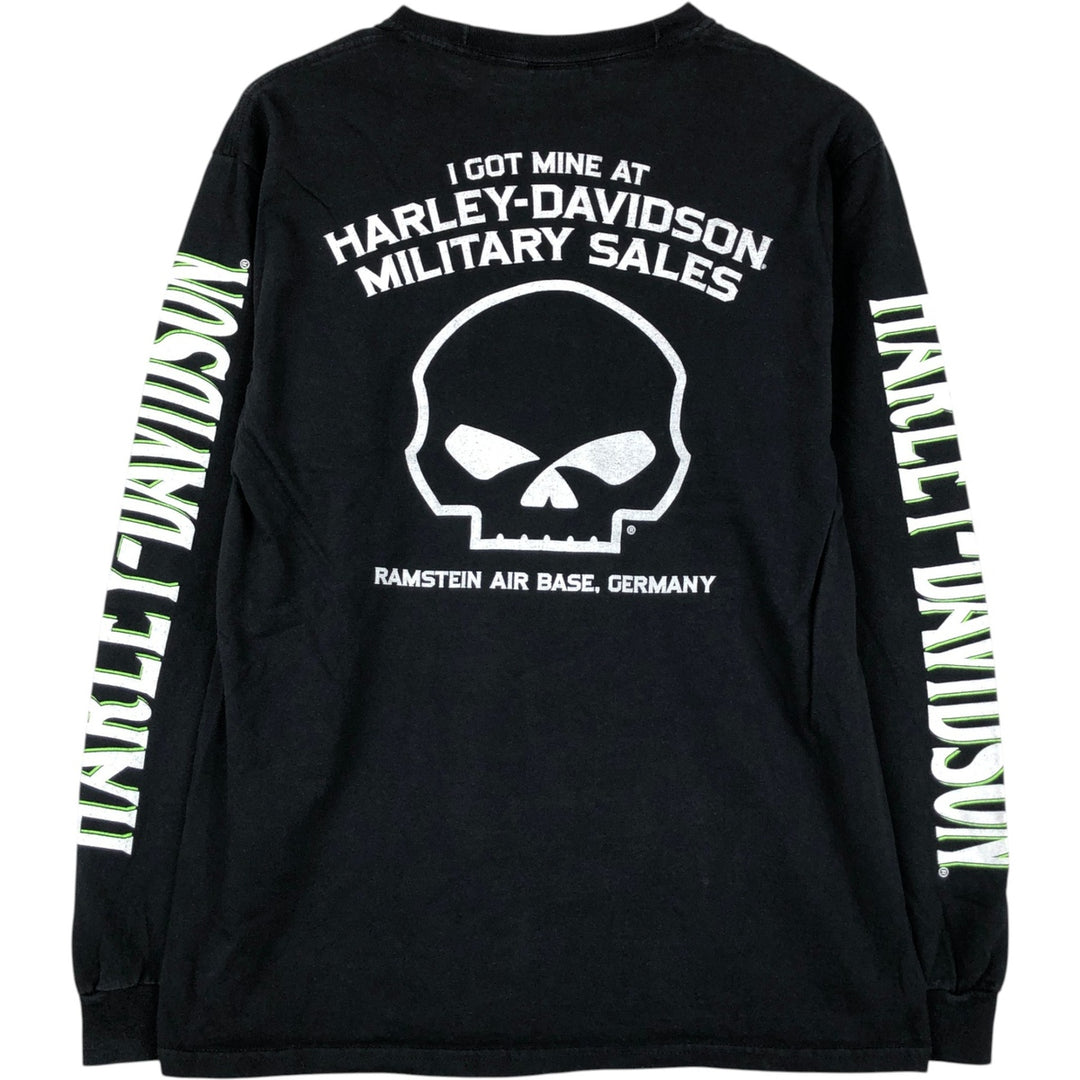 Harley-Davidson Skull Pattern Long T-shirt, Men's M size cotton black type Vintage Second Hand