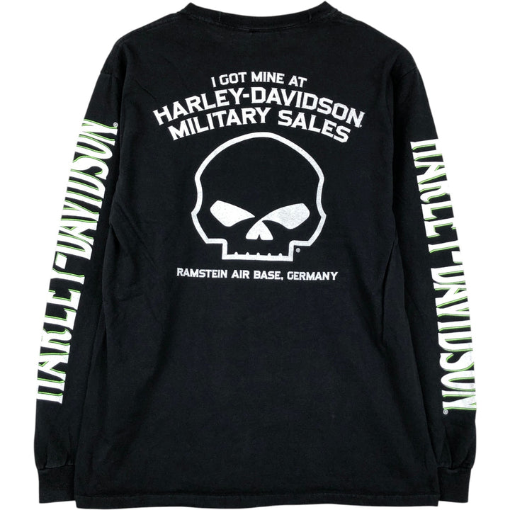 Harley-Davidson Skull Pattern Long T-shirt, Men's M size cotton black type Vintage Second Hand