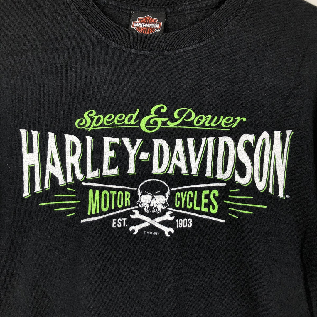 Harley-Davidson Skull Pattern Long T-shirt, Men's M size cotton black type Vintage Second Hand