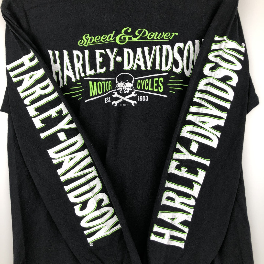 Harley-Davidson Skull Pattern Long T-shirt, Men's M size cotton black type Vintage Second Hand