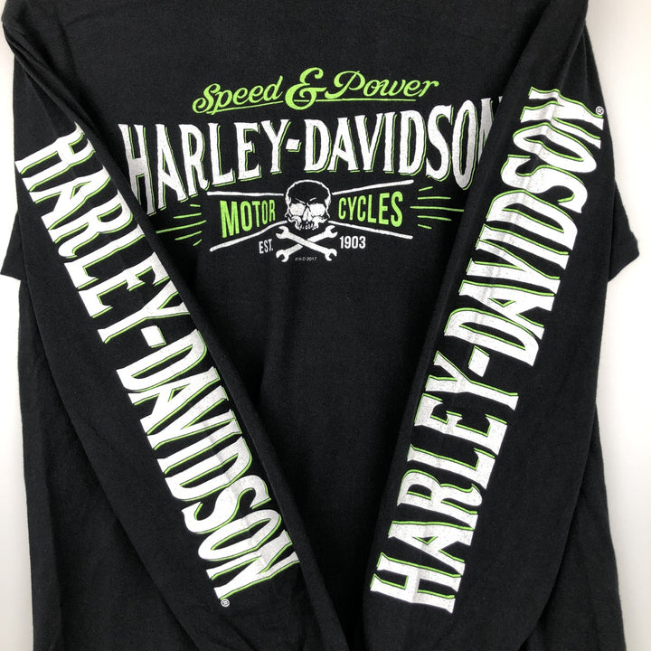 Harley-Davidson Skull Pattern Long T-shirt, Men's M size cotton black type Vintage Second Hand