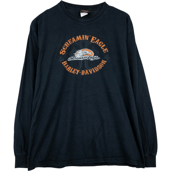 Harley-Davidson Eagle Pattern Long T-shirt, Men's L size cotton black type Vintage Second Hand
