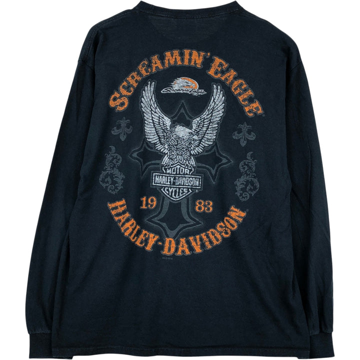 Harley-Davidson Eagle Pattern Long T-shirt, Men's L size cotton black type Vintage Second Hand