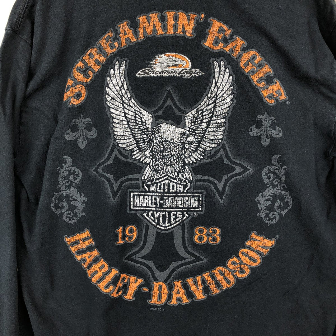 Harley-Davidson Eagle Pattern Long T-shirt, Men's L size cotton black type Vintage Second Hand