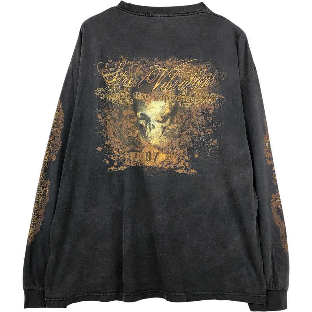 ALSTYLE Skull Pattern Long-Sleeve T-Shirt (Men's XXL equivalent) cotton black type Vintage Second Hand