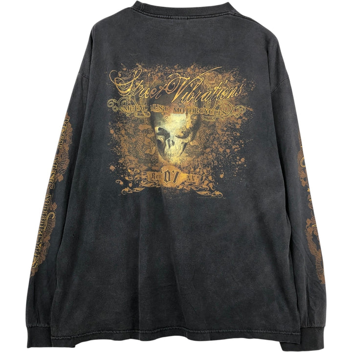ALSTYLE Skull Pattern Long-Sleeve T-Shirt (Men's XXL equivalent) cotton black type Vintage Second Hand