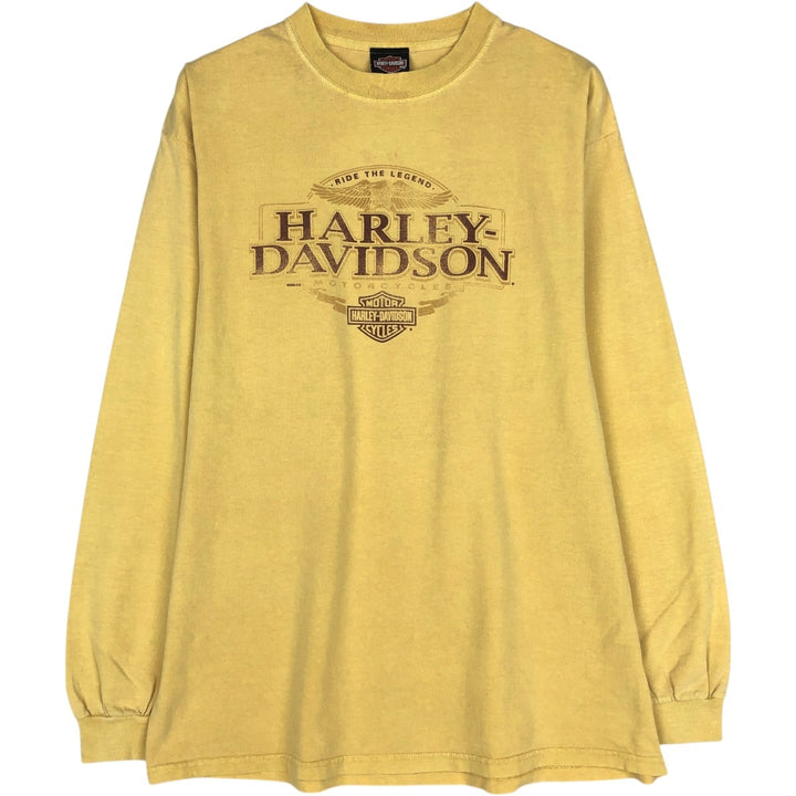 Harley-Davidson Eagle Pattern Motorcycle Long-Sleeve T-Shirt (Men's Size L) cotton yellow type Vintage Second Hand