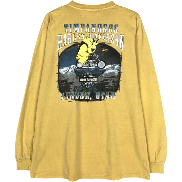 Harley-Davidson Eagle Pattern Motorcycle Long-Sleeve T-Shirt (Men's Size L) cotton yellow type Vintage Second Hand