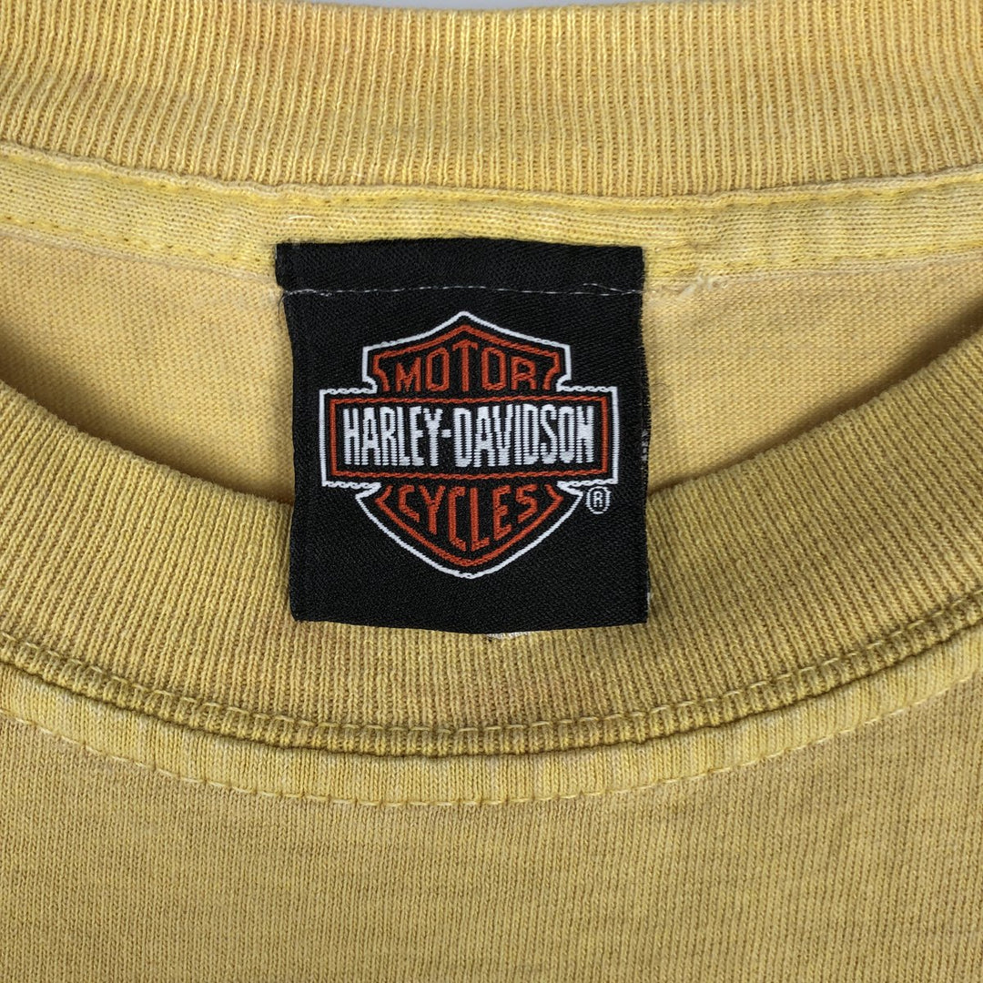 Harley-Davidson Eagle Pattern Motorcycle Long-Sleeve T-Shirt (Men's Size L) cotton yellow type Vintage Second Hand