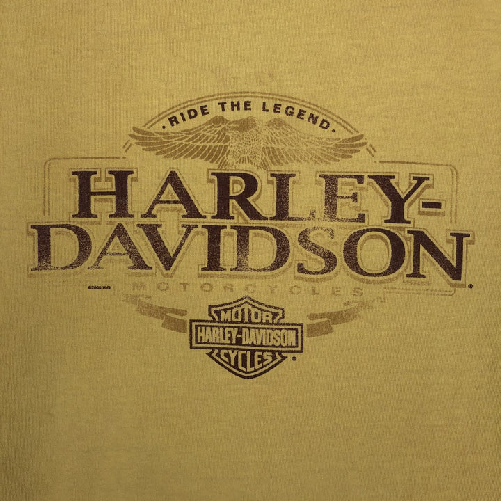 Harley-Davidson Eagle Pattern Motorcycle Long-Sleeve T-Shirt (Men's Size L) cotton yellow type Vintage Second Hand
