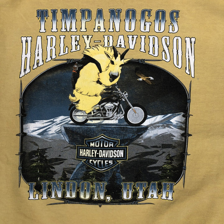 Harley-Davidson Eagle Pattern Motorcycle Long-Sleeve T-Shirt (Men's Size L) cotton yellow type Vintage Second Hand