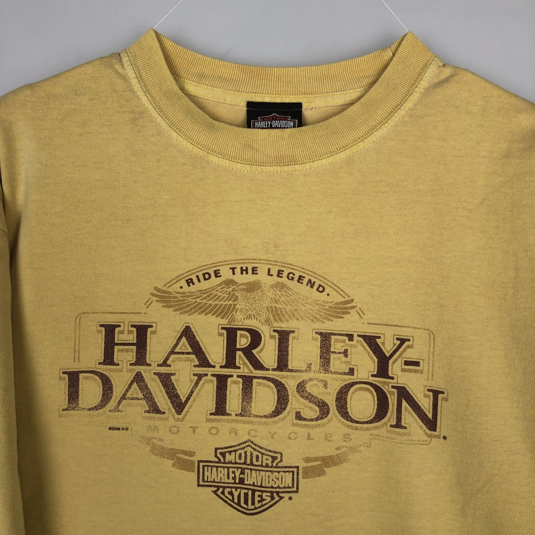 Harley-Davidson Eagle Pattern Motorcycle Long-Sleeve T-Shirt (Men's Size L) cotton yellow type Vintage Second Hand
