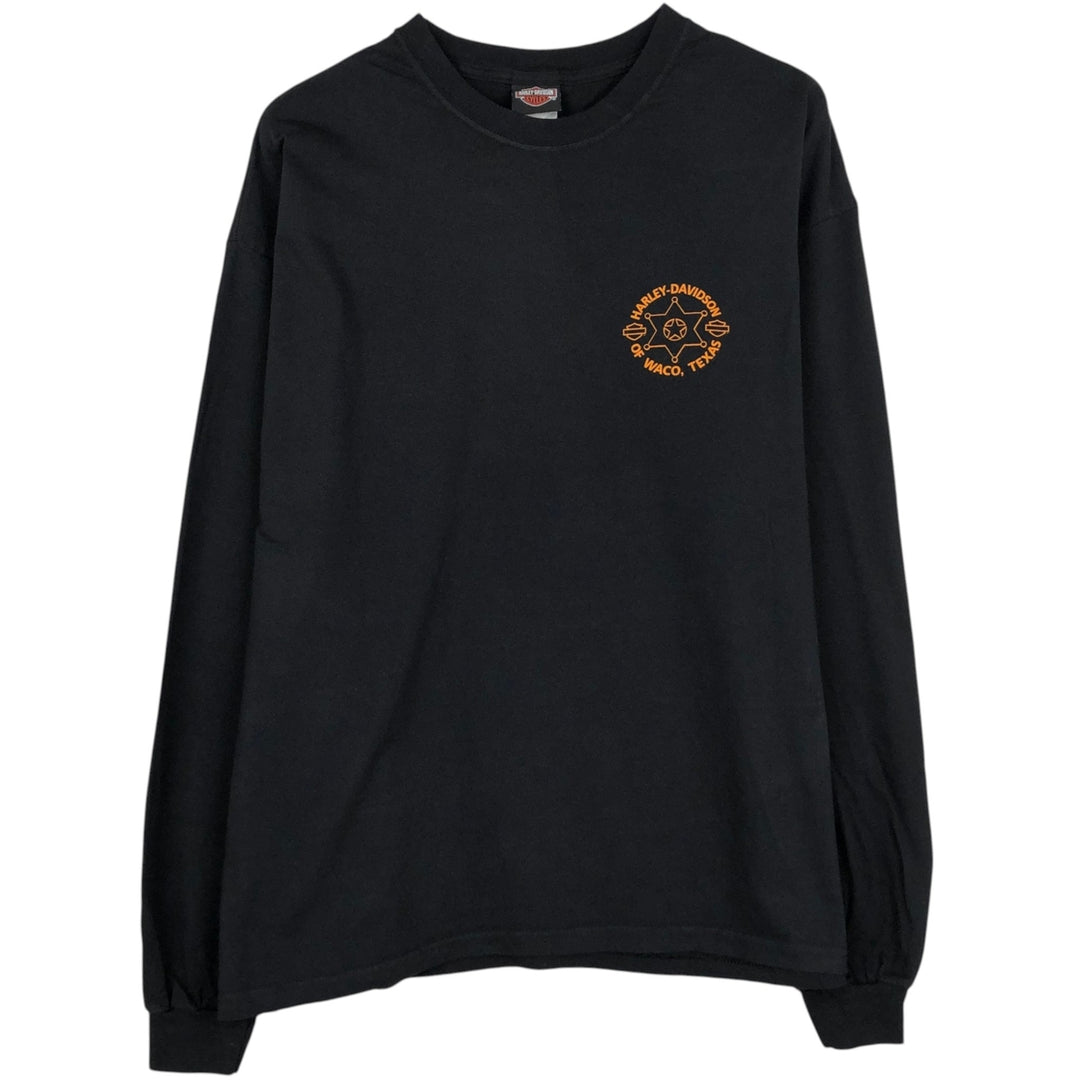 Harley-Davidson Motorcycle Long-Sleeve T-Shirt, Made in USA, Men's Size XXL (approx.) cotton black type Vintage Second Hand