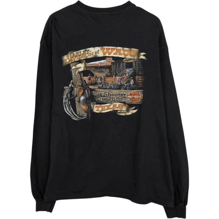 Harley-Davidson Motorcycle Long-Sleeve T-Shirt, Made in USA, Men's Size XXL (approx.) cotton black type Vintage Second Hand