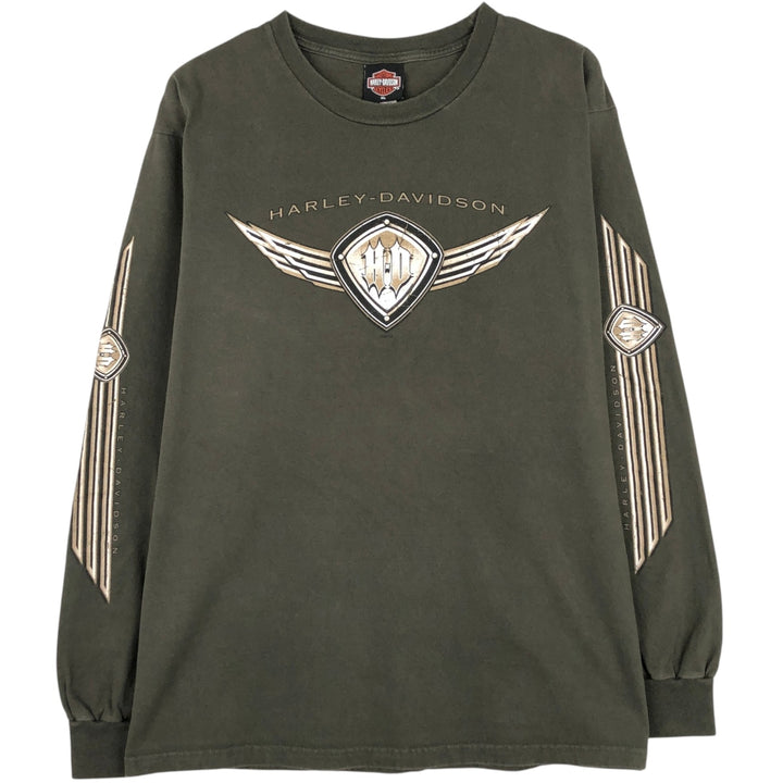 2000'S Harley-Davidson Motorcycle Long-Sleeve T-Shirt, Made in USA, Men's Size XL (approx.) cotton Khaki type Vintage Second Hand