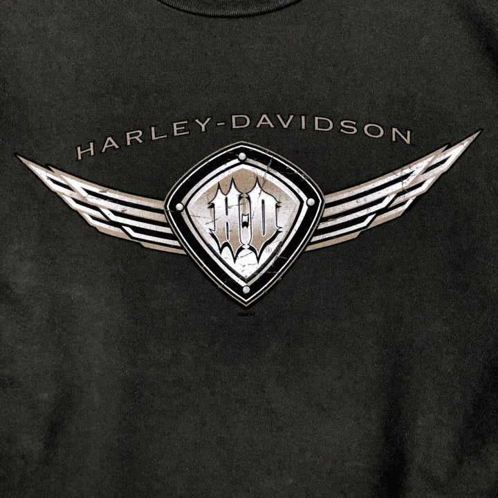 2000'S Harley-Davidson Motorcycle Long-Sleeve T-Shirt, Made in USA, Men's Size XL (approx.) cotton Khaki type Vintage Second Hand