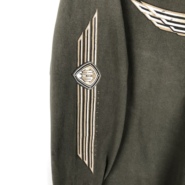 2000'S Harley-Davidson Motorcycle Long-Sleeve T-Shirt, Made in USA, Men's Size XL (approx.) cotton Khaki type Vintage Second Hand