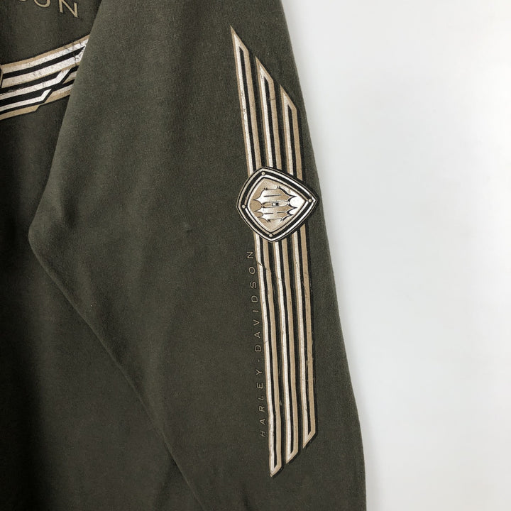 2000'S Harley-Davidson Motorcycle Long-Sleeve T-Shirt, Made in USA, Men's Size XL (approx.) cotton Khaki type Vintage Second Hand