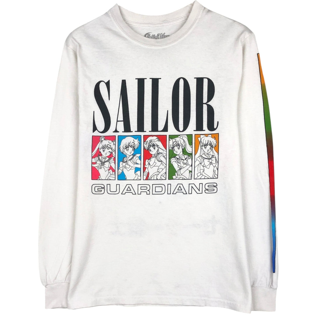 Sailor Moon Anime Character Print Long-Sleeve T-Shirt (Men's Size S) cotton white type Vintage Second Hand