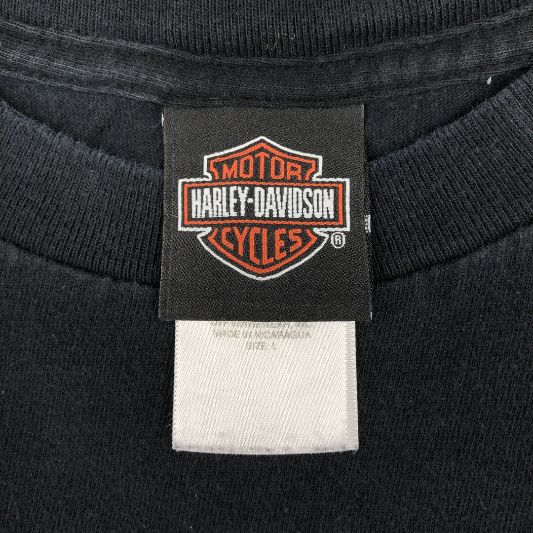 2000'S Harley-Davidson Skull Pattern Motorcycle Long-Sleeve T-Shirt (Men's Size L) cotton black type Vintage Second Hand