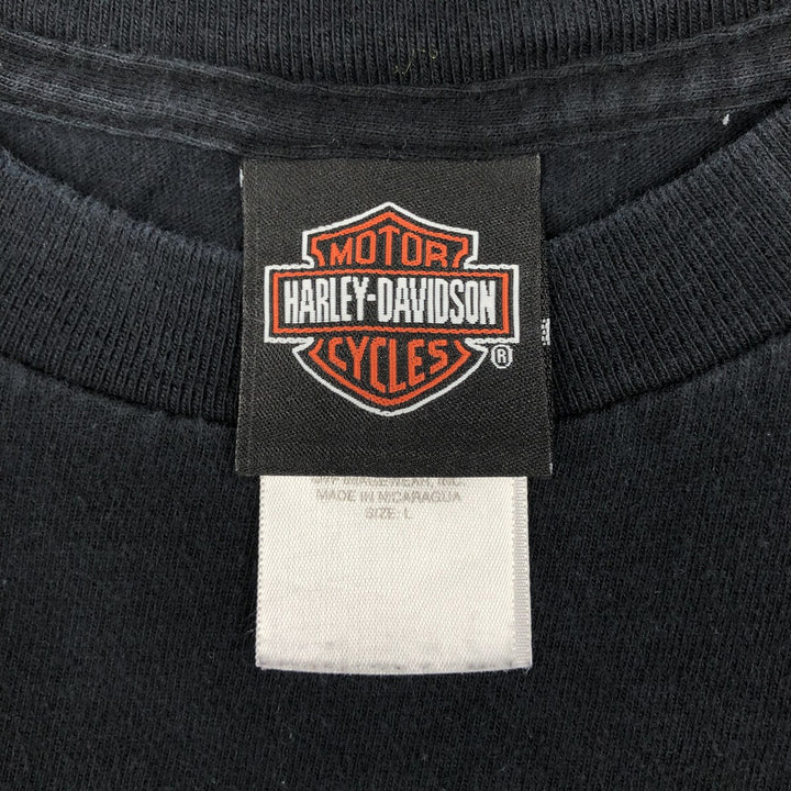 2000'S Harley-Davidson Skull Pattern Motorcycle Long-Sleeve T-Shirt (Men's Size L) cotton black type Vintage Second Hand