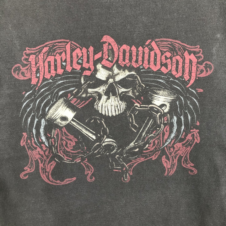 2000'S Harley-Davidson Skull Pattern Motorcycle Long-Sleeve T-Shirt (Men's Size L) cotton black type Vintage Second Hand