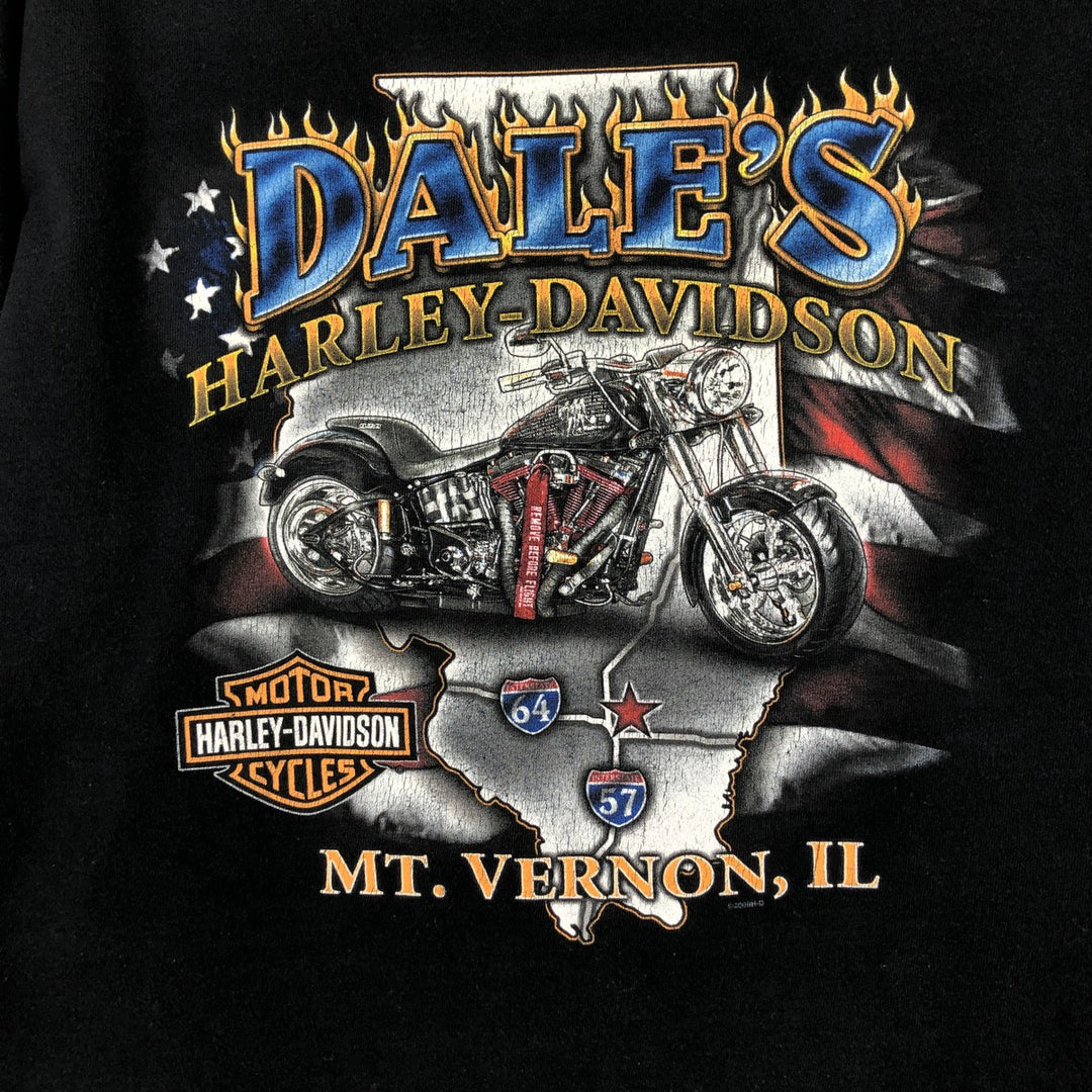 2000'S Harley-Davidson Skull Pattern Motorcycle Long-Sleeve T-Shirt (Men's Size L) cotton black type Vintage Second Hand