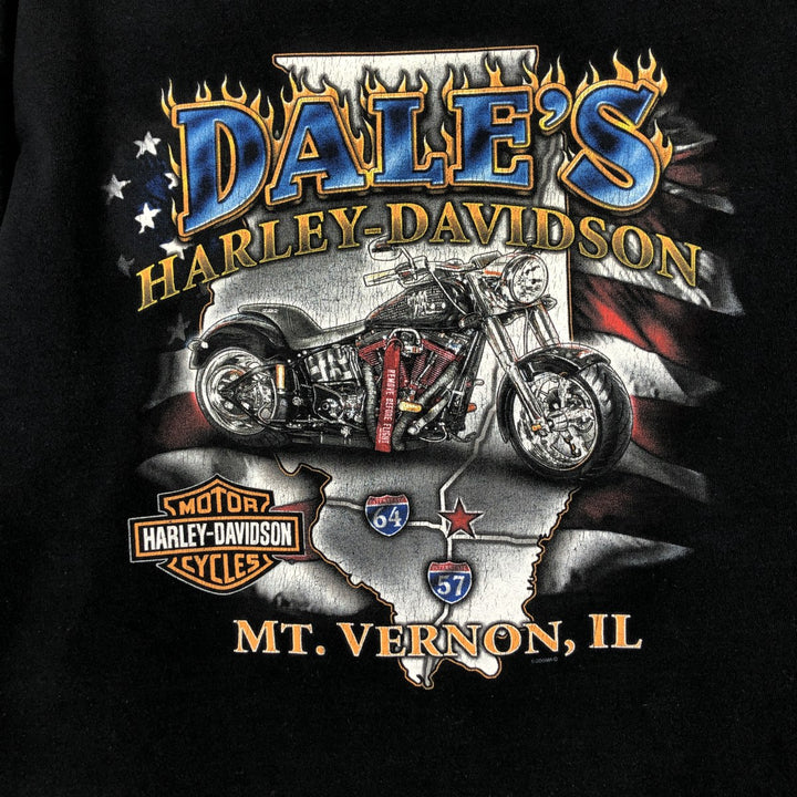 2000'S Harley-Davidson Skull Pattern Motorcycle Long-Sleeve T-Shirt (Men's Size L) cotton black type Vintage Second Hand